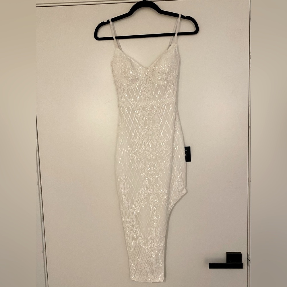 Moonlit Love White Sequin Bustier Sleeveless Midi Dress Sz XS
